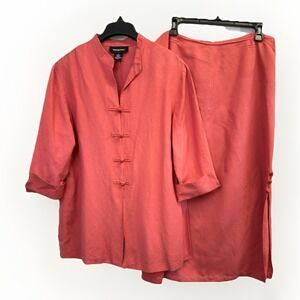 Norton Studio 2 Piece Linen Blend Set Top and Skirt Women's L/XL Salmon Pink